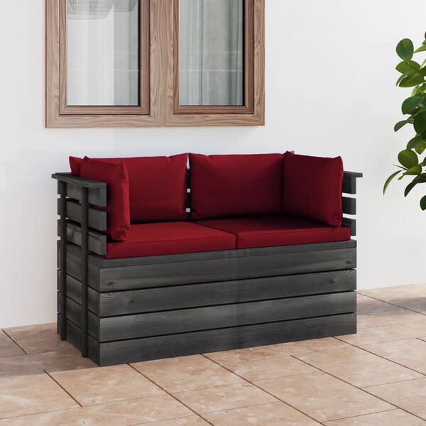 vidaXL Garden 2-Seater Pallet Sofa with Cushions Solid Pinewood