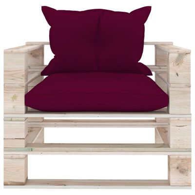 vidaXL Garden Pallet Sofa with Wine Red Cushions Pinewood
