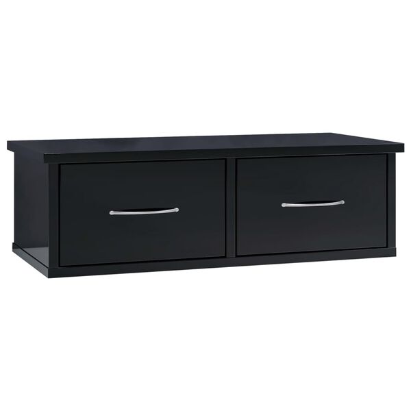 vidaXL Wall-mounted Drawer Shelf High Gloss Black 60x26x18.5 cm Engineered Wood