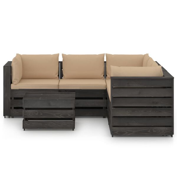 vidaXL 6 Piece Garden Lounge Set with Cushions Grey Impregnated Wood