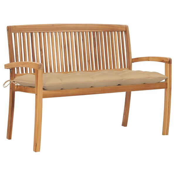 vidaXL Stacking Garden Bench with Cushion 128.5 cm Solid Teak Wood