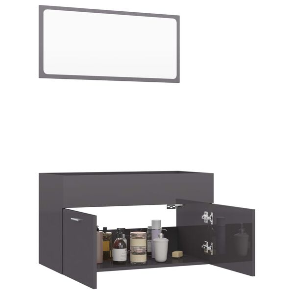vidaXL 2 Piece Bathroom Furniture Set High Gloss Grey Engineered Wood