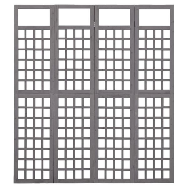 vidaXL 4-Panel Room Divider/Trellis Solid Fir Wood Grey 161x180 cm