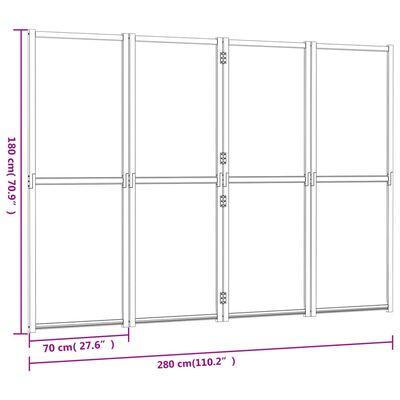 vidaXL 4-Panel Room Divider Black 280x180 cm