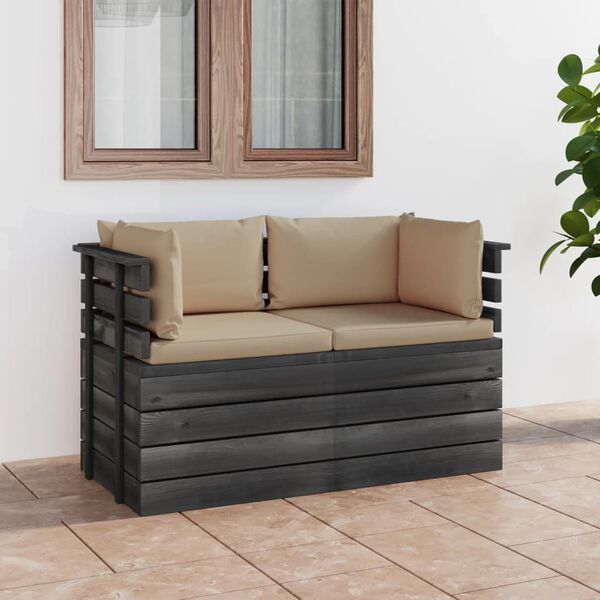 vidaXL Garden 2-Seater Pallet Sofa with Cushions Solid Pinewood