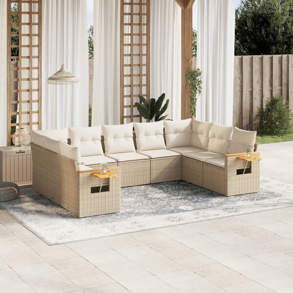 vidaXL 9 Piece Garden Sofa Set with Cushions Beige Poly Rattan