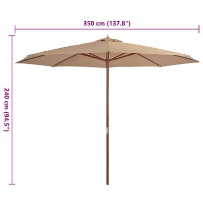 vidaXL Outdoor Parasol with Wooden Pole 350 cm Taupe