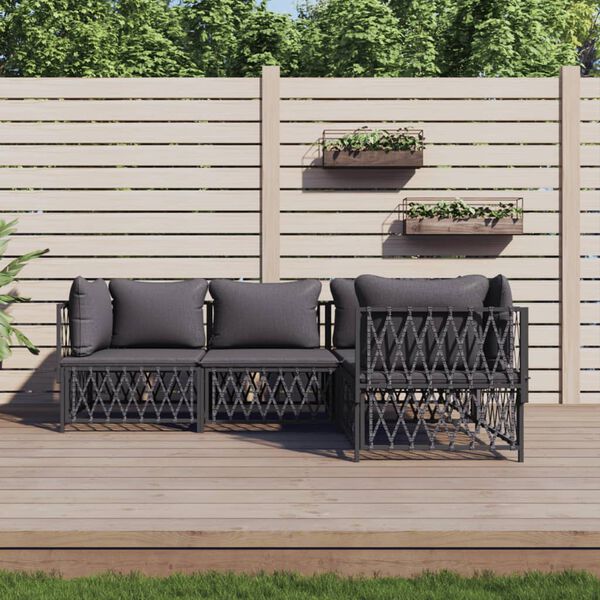 vidaXL 4 Piece Garden Lounge Set with Cushions Anthracite Steel
