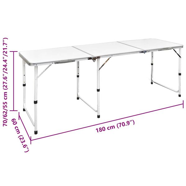 Foldable Camping Table Height Adjustable Aluminium 180 x 60 cm