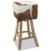 vidaXL Bar Stool Goatskin Leather and Solid Teak Wood