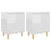 vidaXL Bed Cabinets Solid Wood Legs 2 pcs High Gloss White 40x30x50 cm