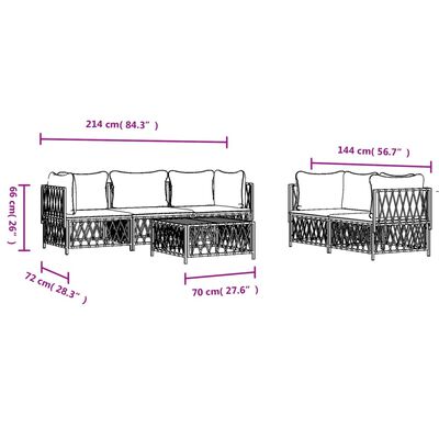 vidaXL 6 Piece Garden Lounge Set with Cushions White Steel