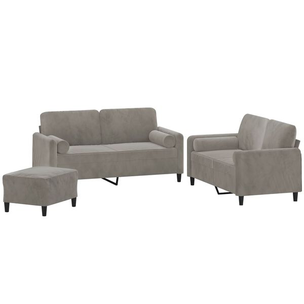 vidaXL 3 Piece Sofa Set with Throw Pillows&Cushions Light Grey Velvet