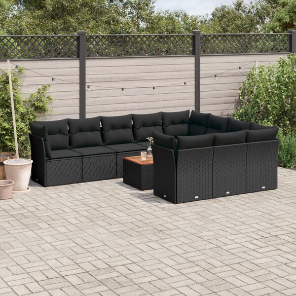 vidaXL 11 Piece Garden Sofa Set with Cushions Black Poly Rattan