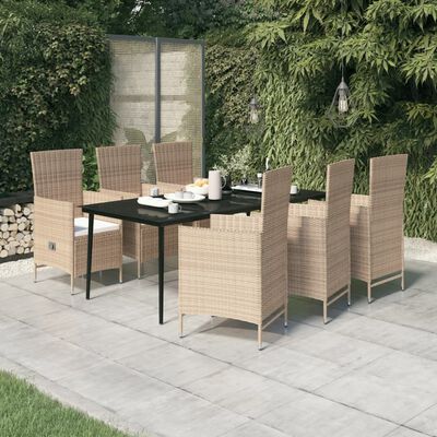 vidaXL 7 Piece Garden Dining Set with Cushions Beige