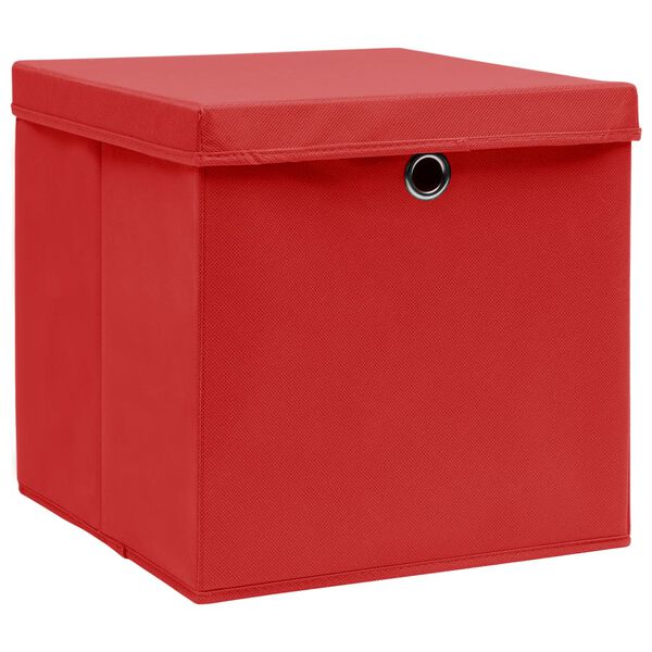 vidaXL Storage Boxes with Lids 10 pcs Red 32x32x32 cm Fabric