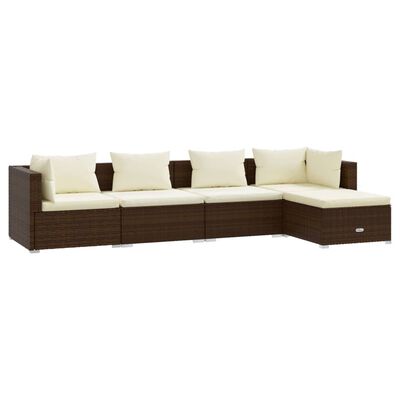 vidaXL 5 Piece Garden Lounge Set with Cushions Poly Rattan Brown