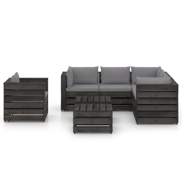 vidaXL 8 Piece Garden Lounge Set with Cushions Grey Impregnated Wood