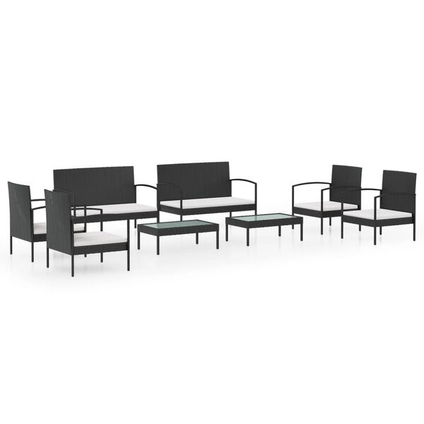 vidaXL 8 Piece Garden Lounge Set with Cushions Poly Rattan Black