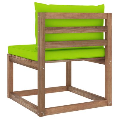 vidaXL Garden Pallet Middle Sofa with Bright Green Cushions