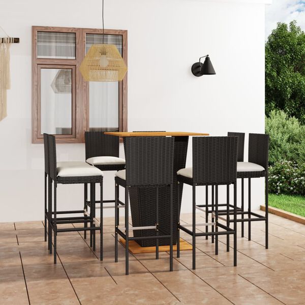vidaXL 9 Piece Garden Bar Set with Cushions Poly Rattan Black