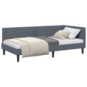 vidaXL Corner Bed Frame with Headboard Dark Grey 90 cm x 200 cm Velvet