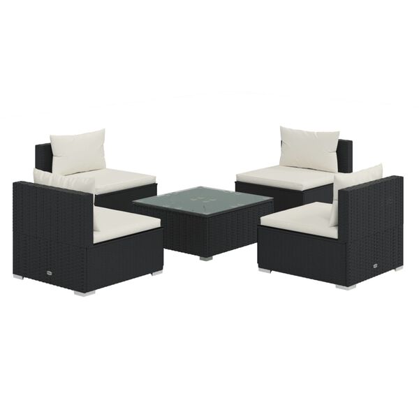 vidaXL 5 Piece Garden Lounge Set with Cushions Poly Rattan Black