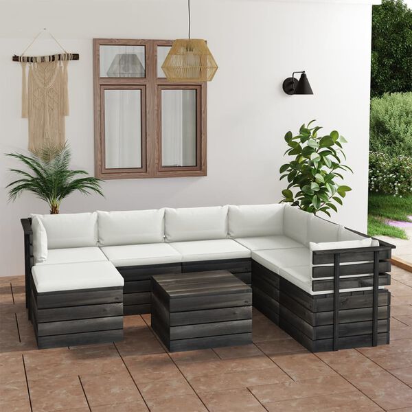 vidaXL 8 Piece Garden Pallet Lounge Set with Cushions Solid Pinewood