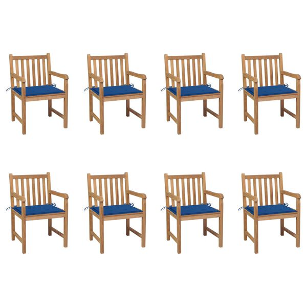 vidaXL Garden Chairs 8 pcs with Royal Blue Cushions Solid Teak Wood