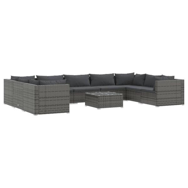 vidaXL 10 Piece Garden Lounge Set with Cushions Poly Rattan Grey