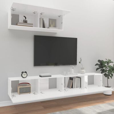 vidaXL 3 Piece TV Cabinet Set High Gloss White Engineered Wood