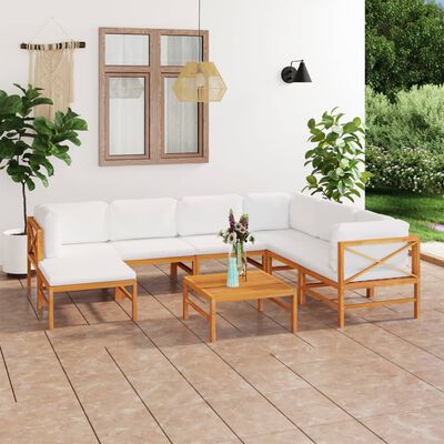vidaXL 8 Piece Garden Lounge Set with Cream Cushions Solid Teak Wood