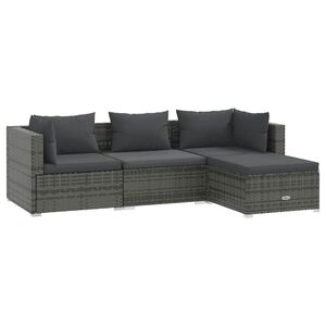 vidaXL Garden Lounge Set | Grey | PE rattan, powder-coated steel, plastic