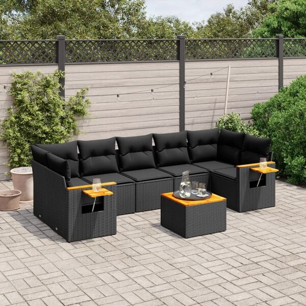 vidaXL 8 Piece Garden Sofa Set with Cushions Black Poly Rattan