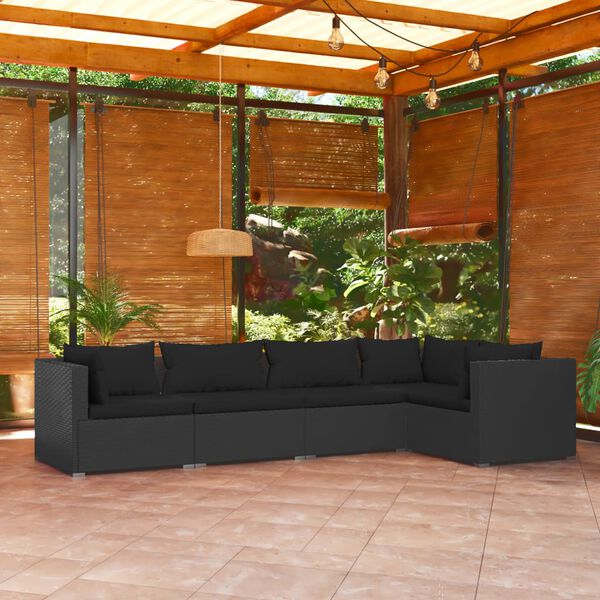 vidaXL 5 Piece Garden Lounge Set with Cushions Poly Rattan Black