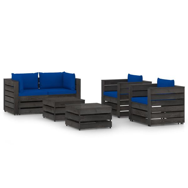 vidaXL 6 Piece Garden Lounge Set with Cushions Grey Impregnated Wood
