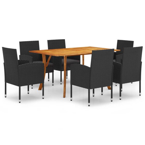 vidaXL 7 Piece Garden Dining Set Black