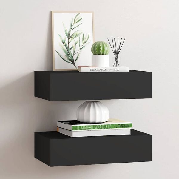 vidaXL Wall-mounted Drawer Shelves 2 pcs Black 40x23.5x10cm MDF