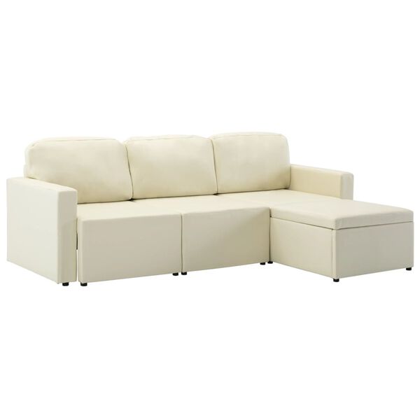 vidaXL 3-Seater Modular Sofa Bed Cream Faux Leather