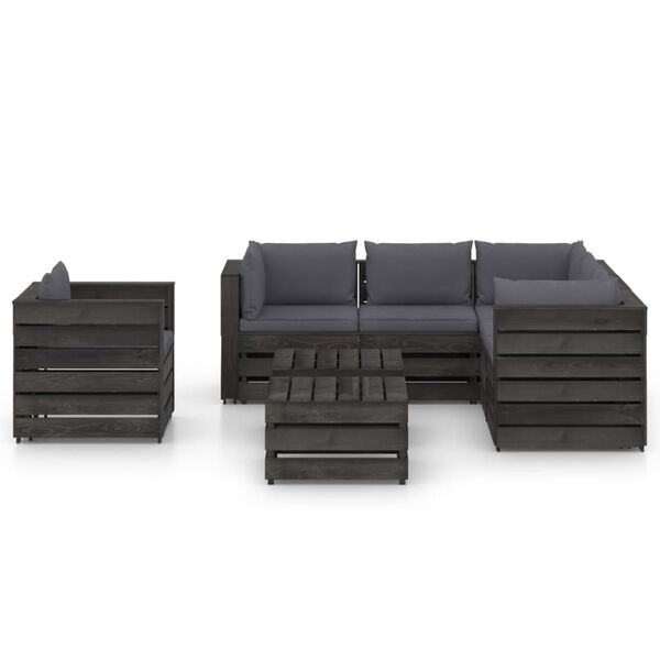vidaXL 8 Piece Garden Lounge Set with Cushions Grey Impregnated Wood