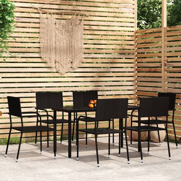 vidaXL 7 Piece Garden Dining Set Black