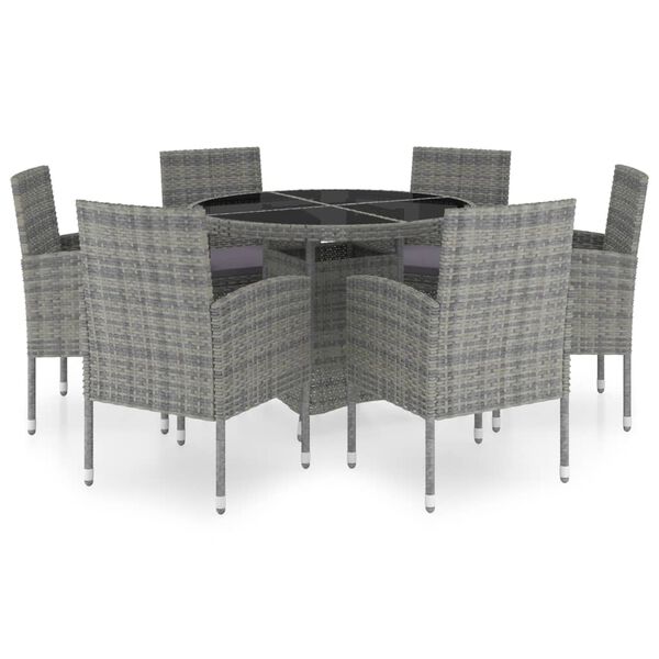 vidaXL 7 Piece Garden Dining Set Poly Rattan Anthracite & Grey