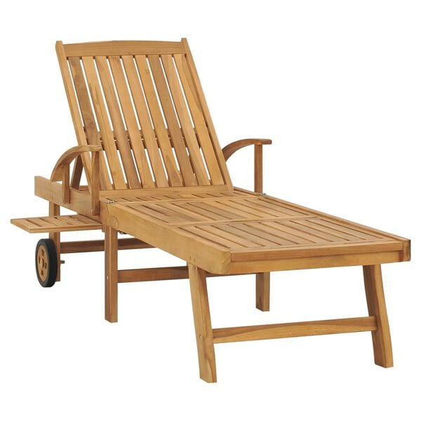 vidaXL Sun Lounger with Table Solid Teak Wood