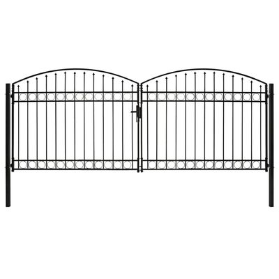 vidaXL Fence Gate Double Door with Arched Top Steel 400x175 cm Black