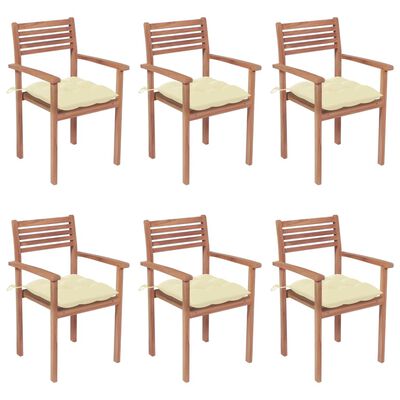vidaXL Stackable Garden Chairs with Cushions 6 pcs Solid Teak Wood