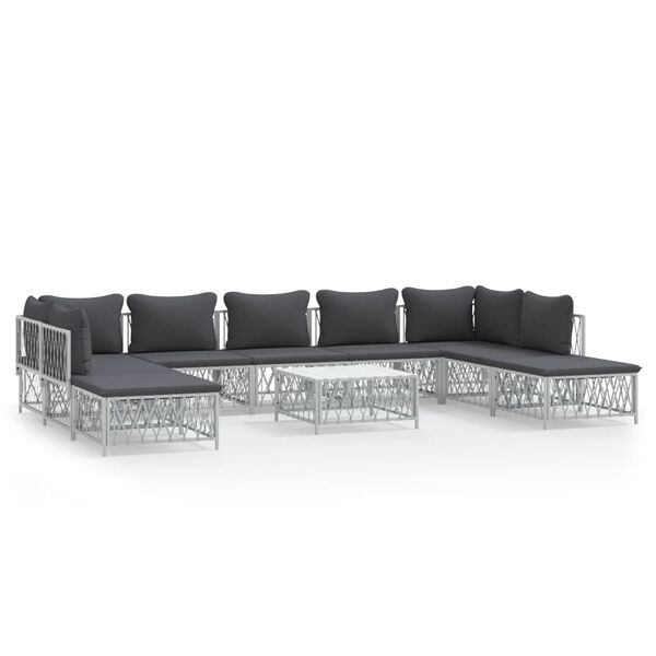 vidaXL 10 Piece Garden Lounge Set with Cushions White Steel