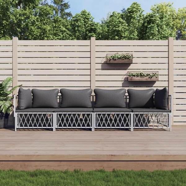 vidaXL 4 Piece Garden Lounge Set with Cushions White Steel