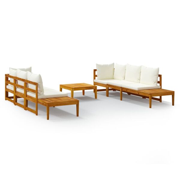 vidaXL 5 Piece Garden Lounge Set with Cream White Cushions Acacia Wood