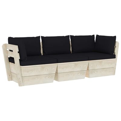 vidaXL Garden 3-Seater Pallet Sofa with Cushions Spruce Wood