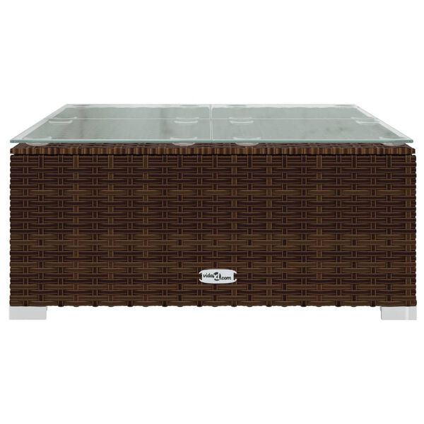 vidaXL Garden Coffee Table Brown 60x60x30 cm Poly Rattan and Glass